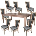 Fairmont 9pc Set 210cm Dining Table Chair PU Leather Seat Padded Back Oak Wood