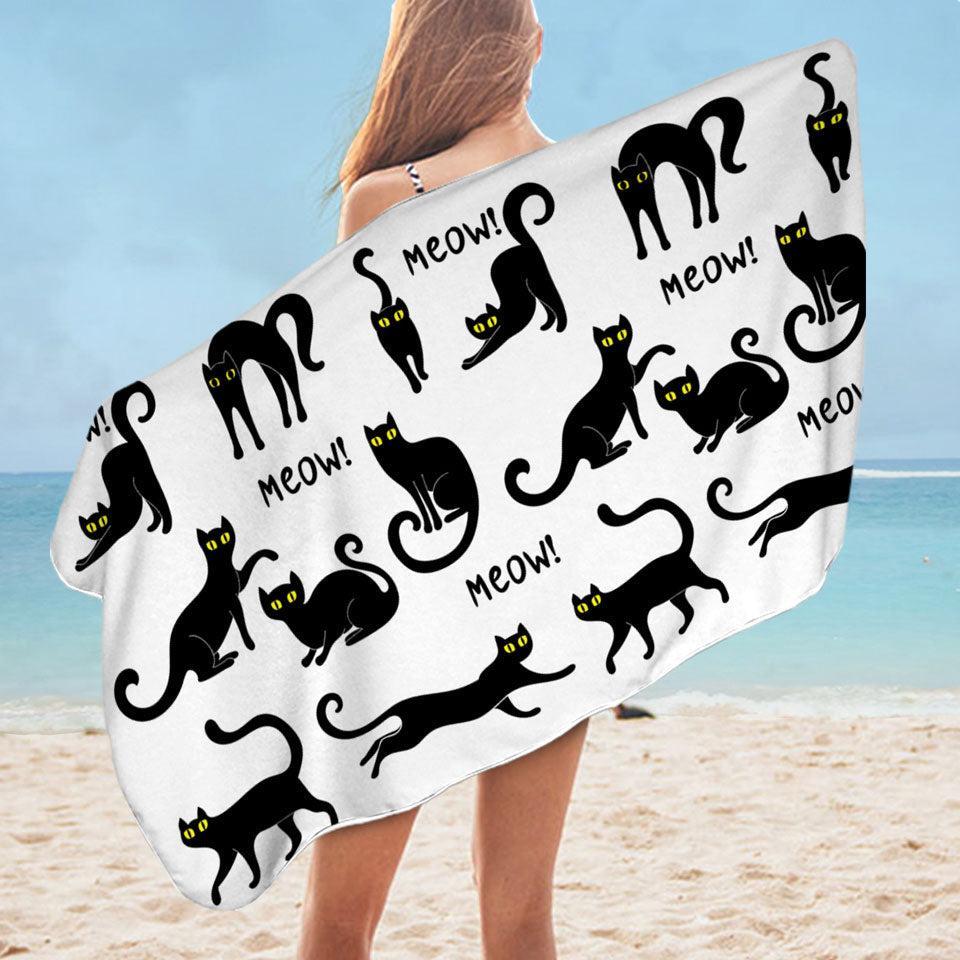 Pattern of Yellow Eyes Black Cats Microfiber Beach Towel Only