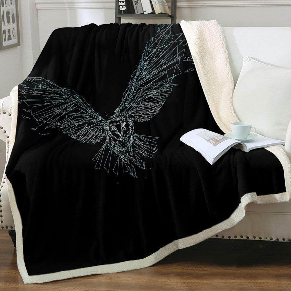 Artistic Flying Owl Drawing Throw Blanket Couples 200cm x 200cm