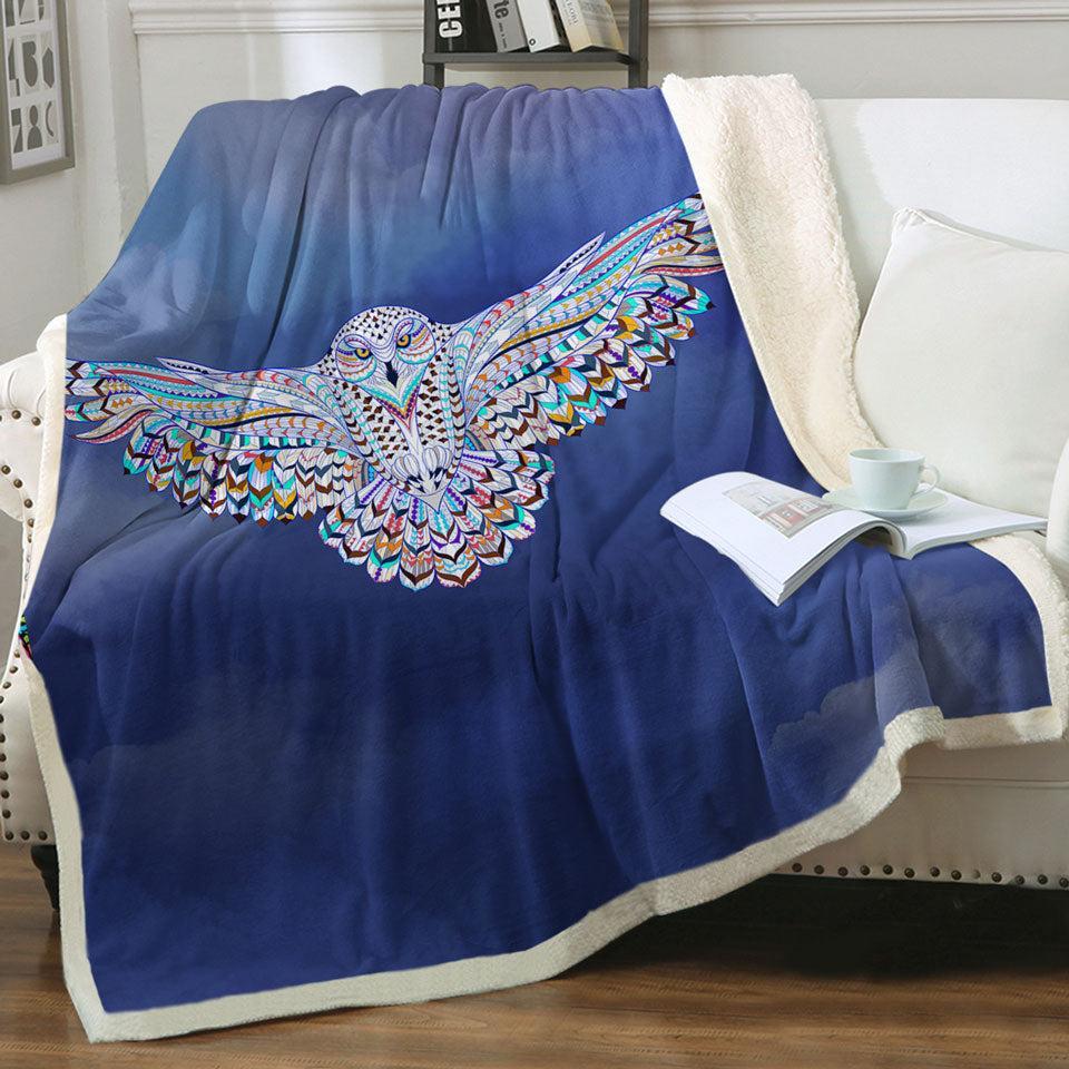 Multi Colored Native Flying Owl Throw Blanket Kids 130cm x 150cm