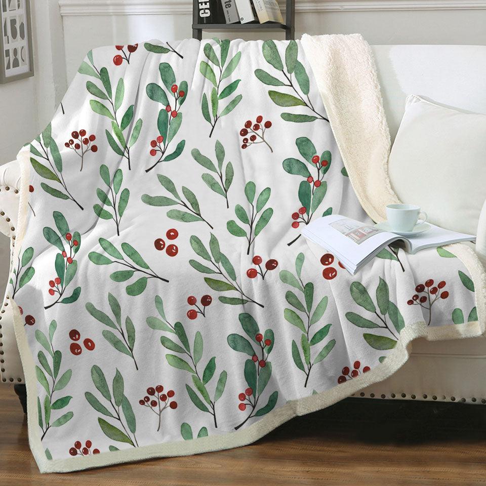 Modest Green Leaves and Berries Throw Blanket Kids 130cm x 150cm