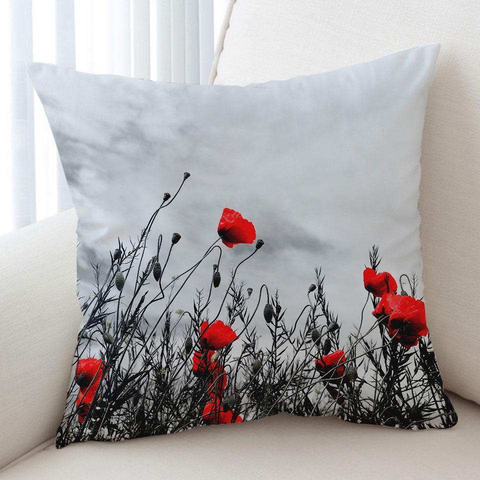 Red Poppies over Black and White Cushion Cushion Cover Only