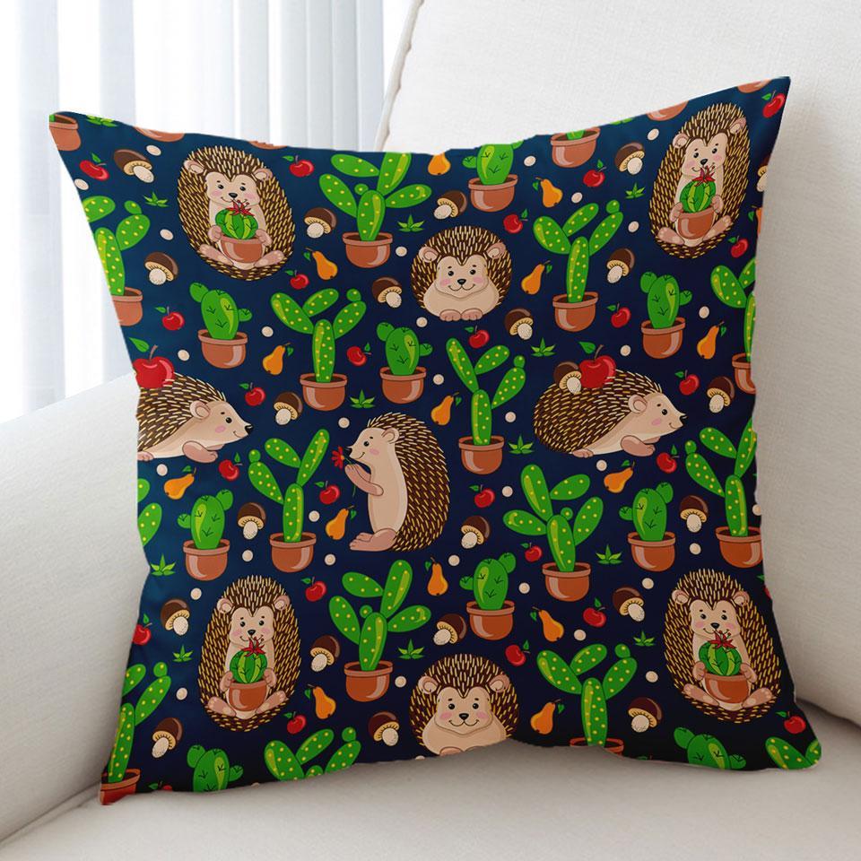 Cute Hedgehog and Cactus Cushion Cushion Cover Only