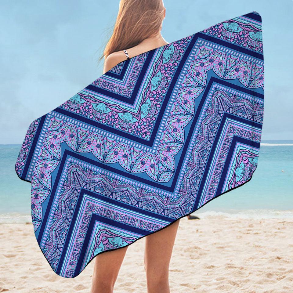 Bluish Purple Oriental Design Microfiber Beach Towel Only