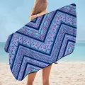 Bluish Purple Oriental Design Microfiber Beach Towel + Bag