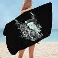 Cool Black and White Floral Turquoise Bull Skull Microfiber Beach Towel Only