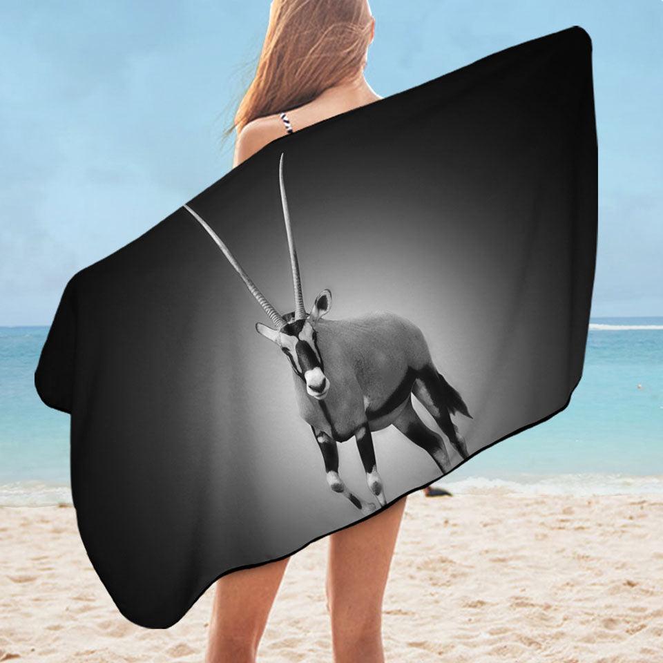 Black and White Wild Antelope Microfiber Beach Towel Only