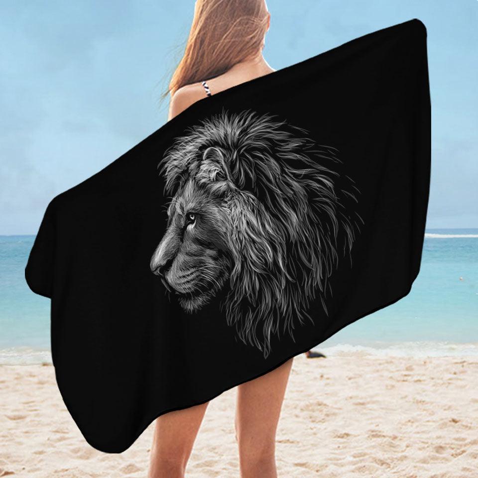 Black and White Handsome Lion Microfiber Beach Towel + Bag