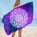 White Royal Floral Mandala over Purple Microfiber Beach Towel + Bag