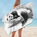 Black and White Drawing of a Cute Sleeping Panda Microfiber Beach Towel + Bag
