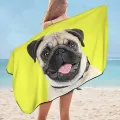 Yellow Background Cute Pug Dog Microfiber Beach Towel Only