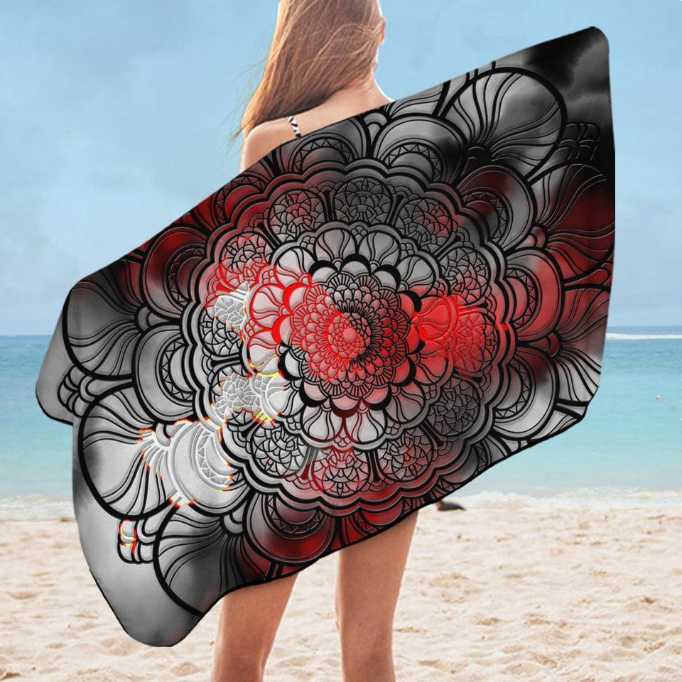 Red and Black Mandala Microfiber Beach Towel Only