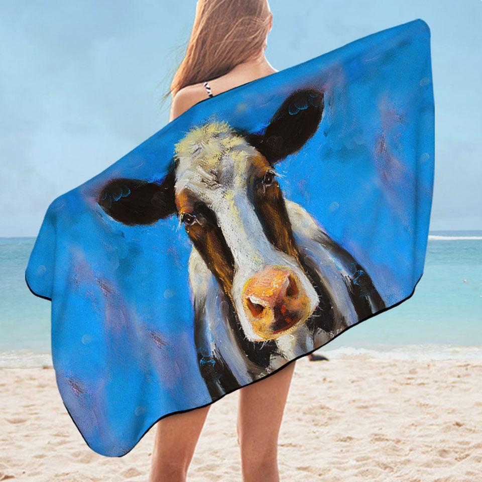 Art Painting Black and White Cow Microfiber Beach Towel + Bag