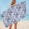 Black and White Flowers Drawing Microfiber Beach Towel Only