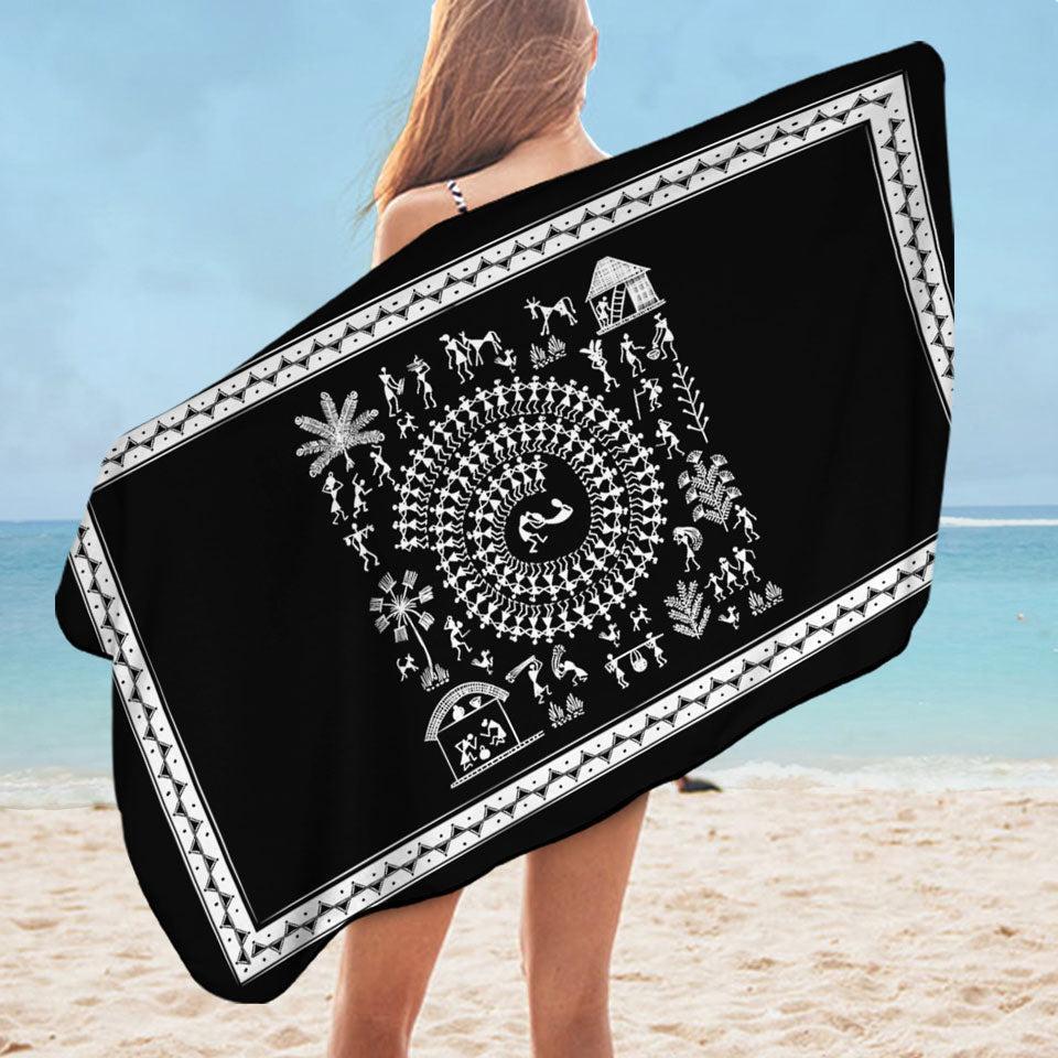 Black and White African Tribe Story Microfiber Beach Towel Only