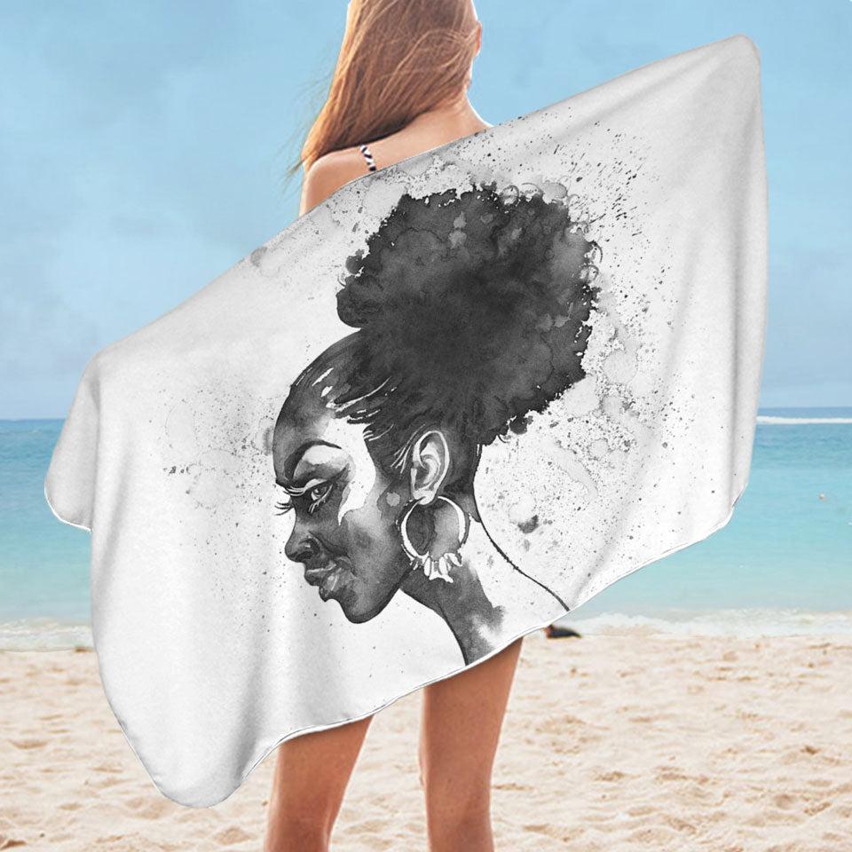 Gorgeous Black Girl Art Drawing Microfiber Beach Towel Only
