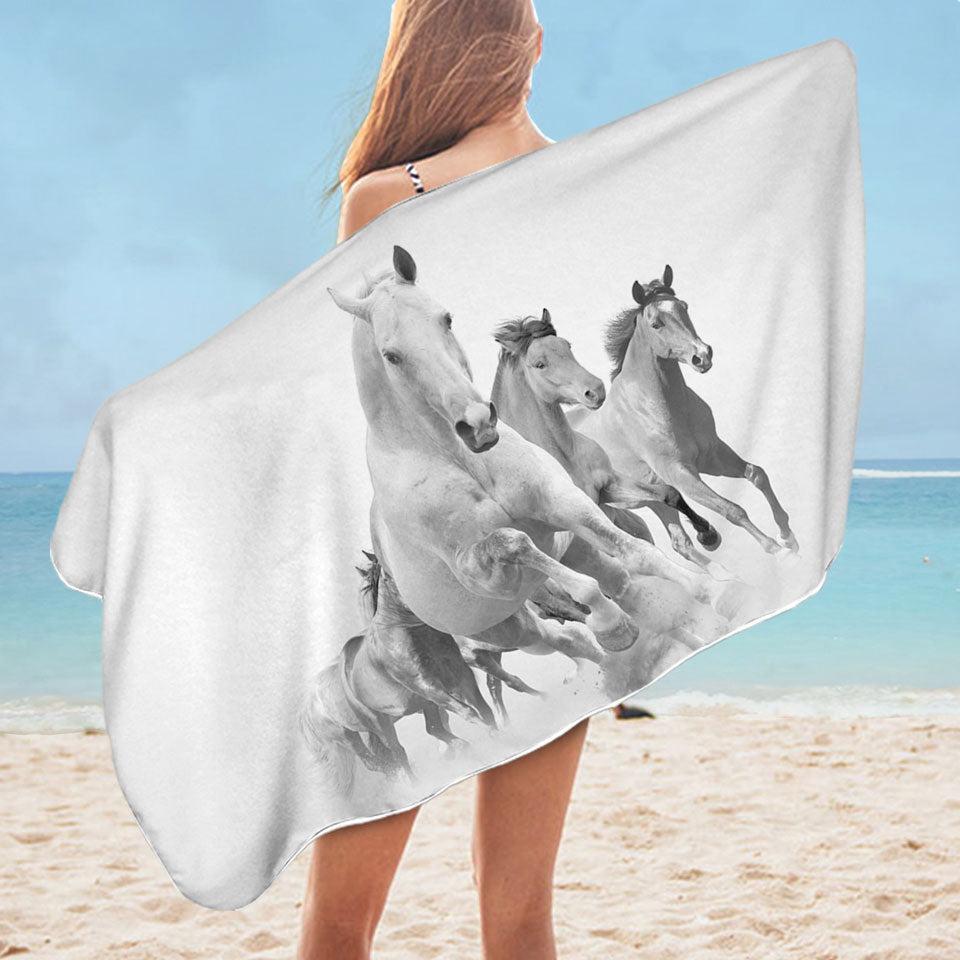 Black and White Running Horses Microfiber Beach Towel Only