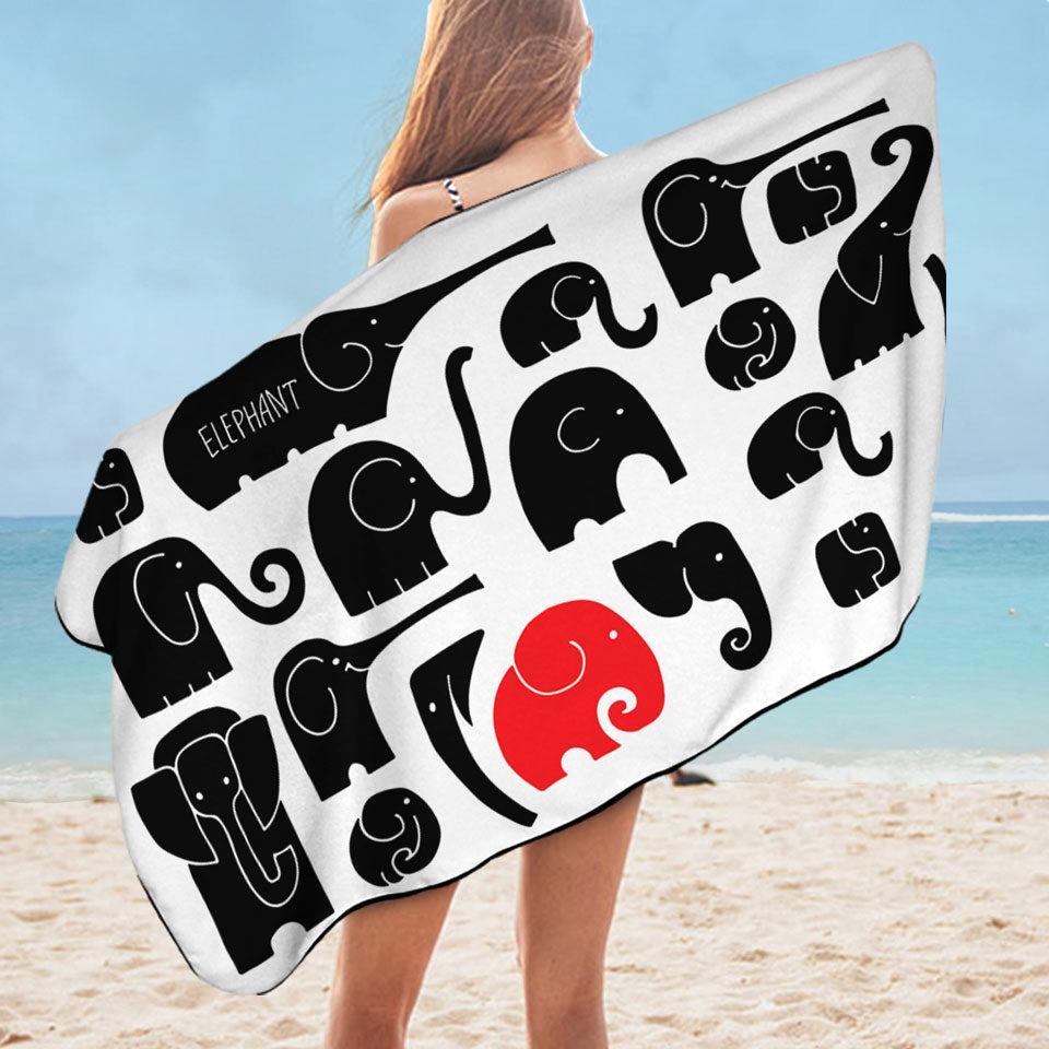 Red Spot in Black Elephants Microfiber Beach Towel Only