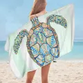 Green Blue Artistic Turtle Microfiber Beach Towel Only