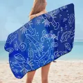 Seafood Pattern over Blue Microfiber Beach Towel Only