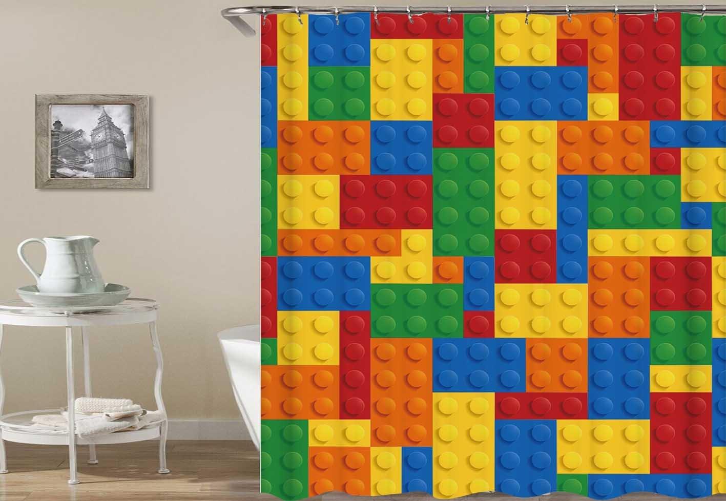 Multi Colored Lego Shower Curtain 200cm(W)*180cm(L) + 60cm*40cm Set