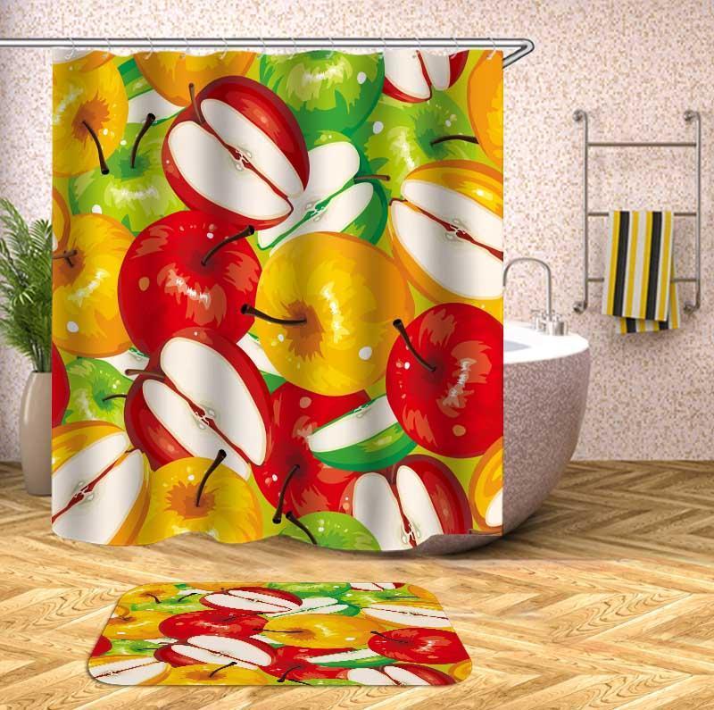 Three Color Apples Shower Curtain 180cm*180cm + 75cm*45cm Set