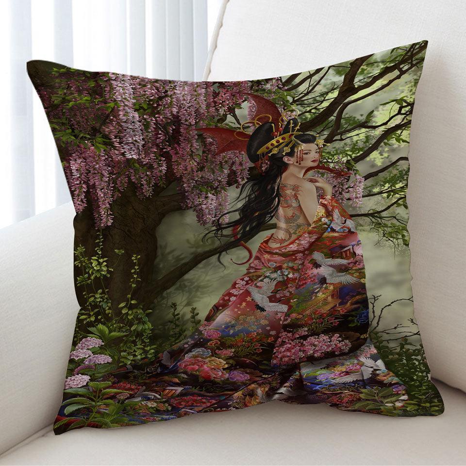 Fantasy Art Silk the Japanese Garden Fairy Cushion