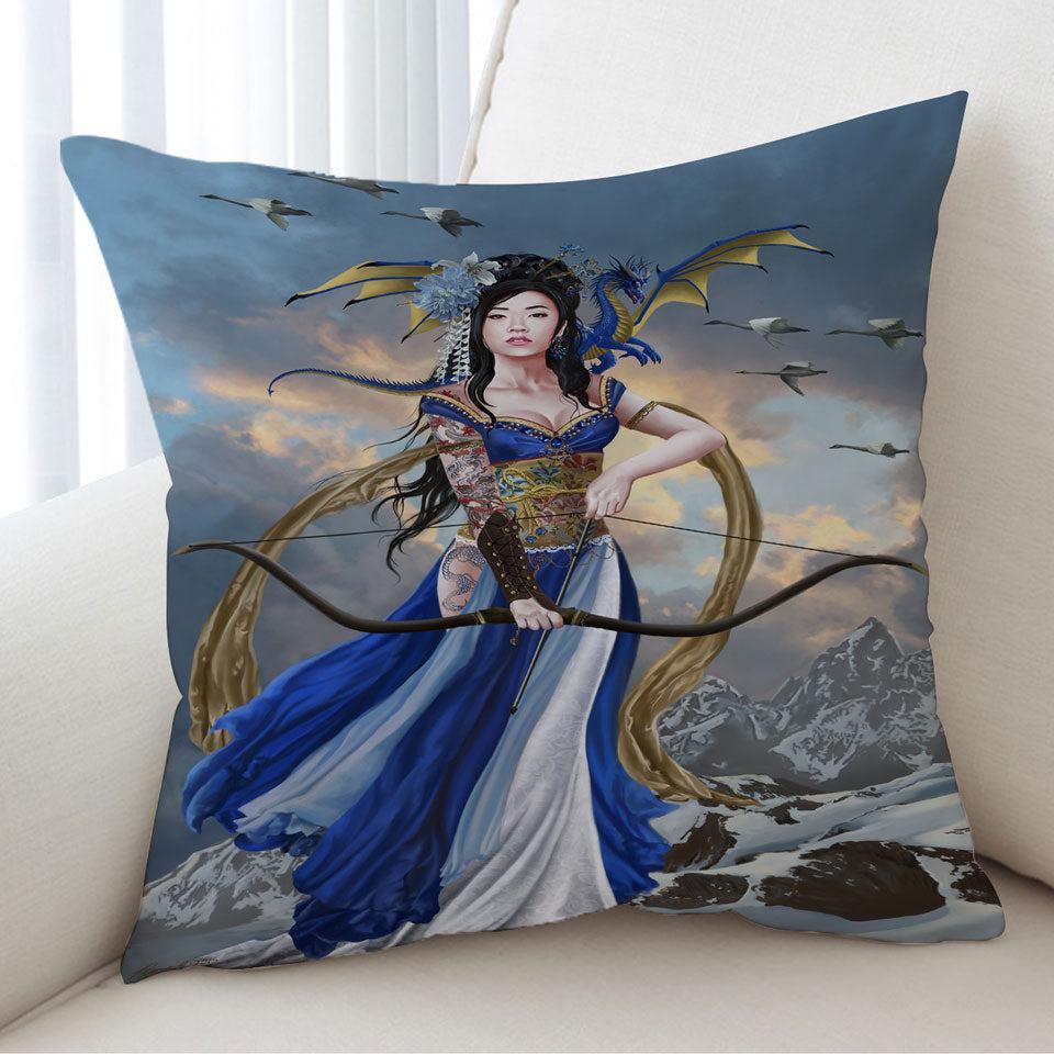 Fantasy Art Yukikaze Beautiful Japanese Archer Girl Cushion