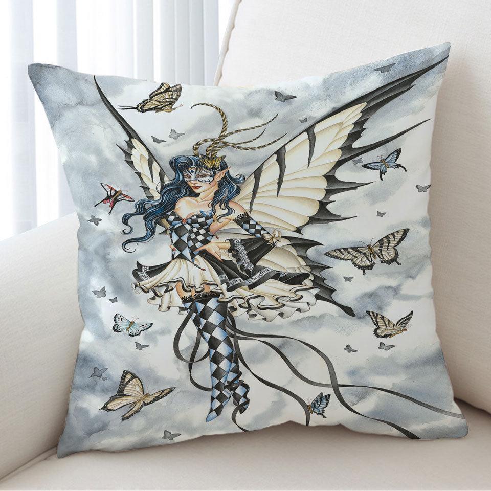 Symphony in Black and White Butterflies Fairy Cushion