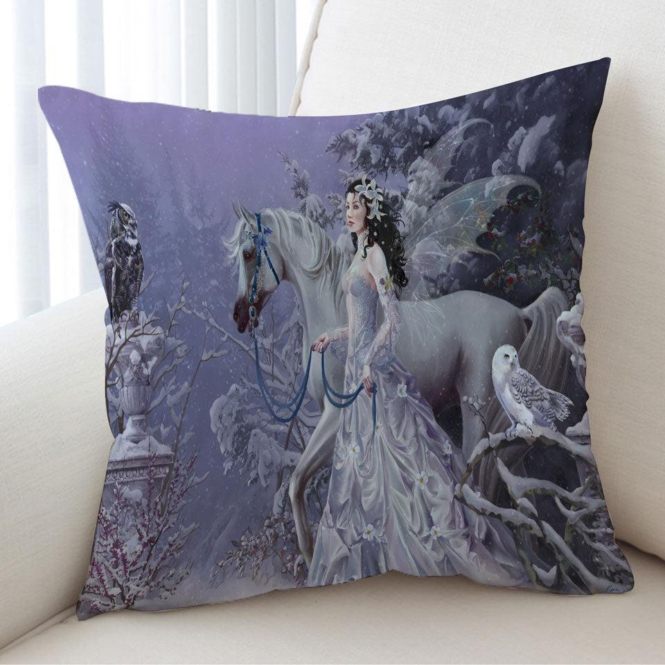 Fantasy Horse Owls and the Winter Wings Fairy Cushion