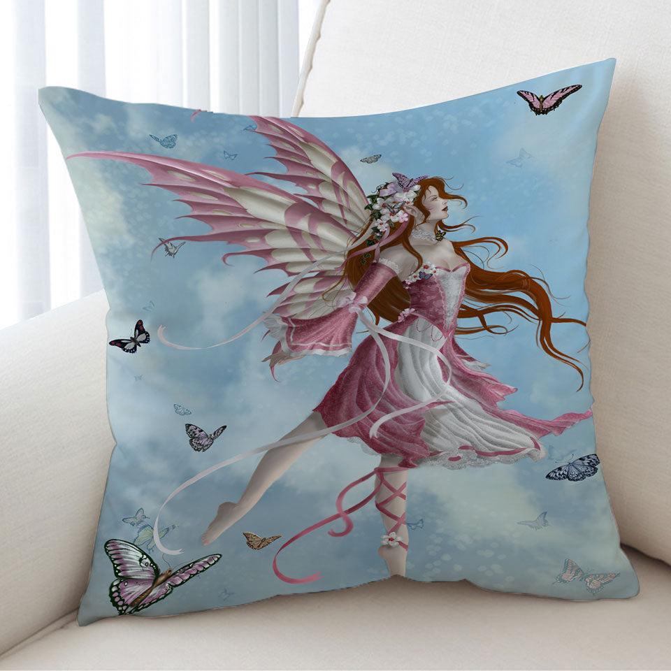 Fantasy Art Pink Butterfly Girl Cushion