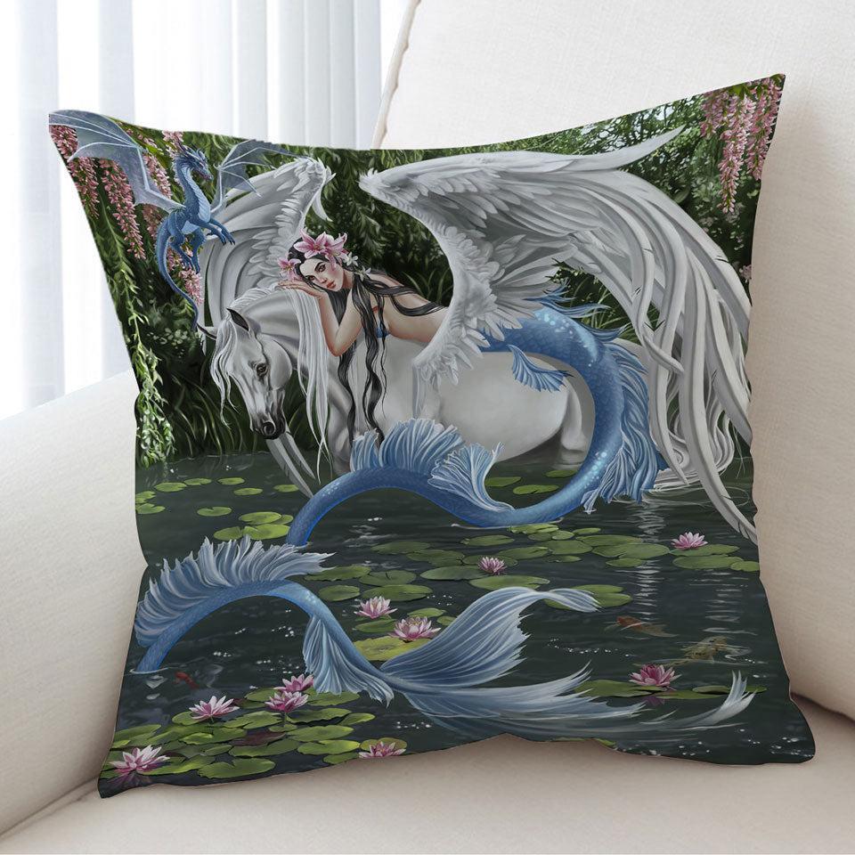 Cool Fantasy Art Pegasus Mermaid and Dragon Cushion