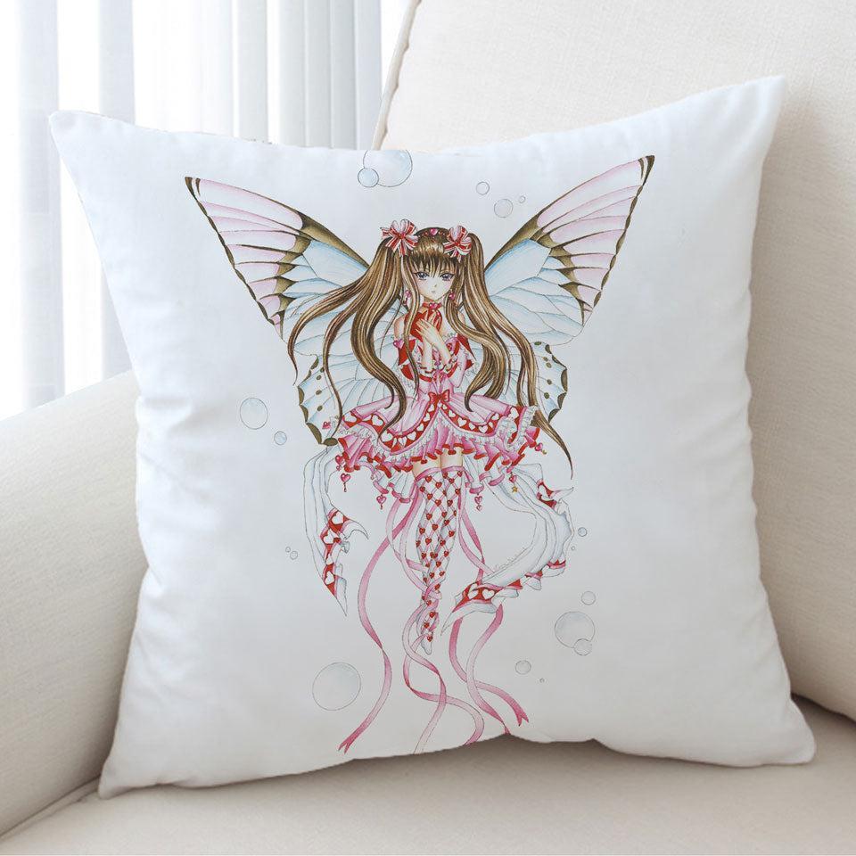 Cute Fantasy Art Pink Champagne Butterfly Girl Cushion