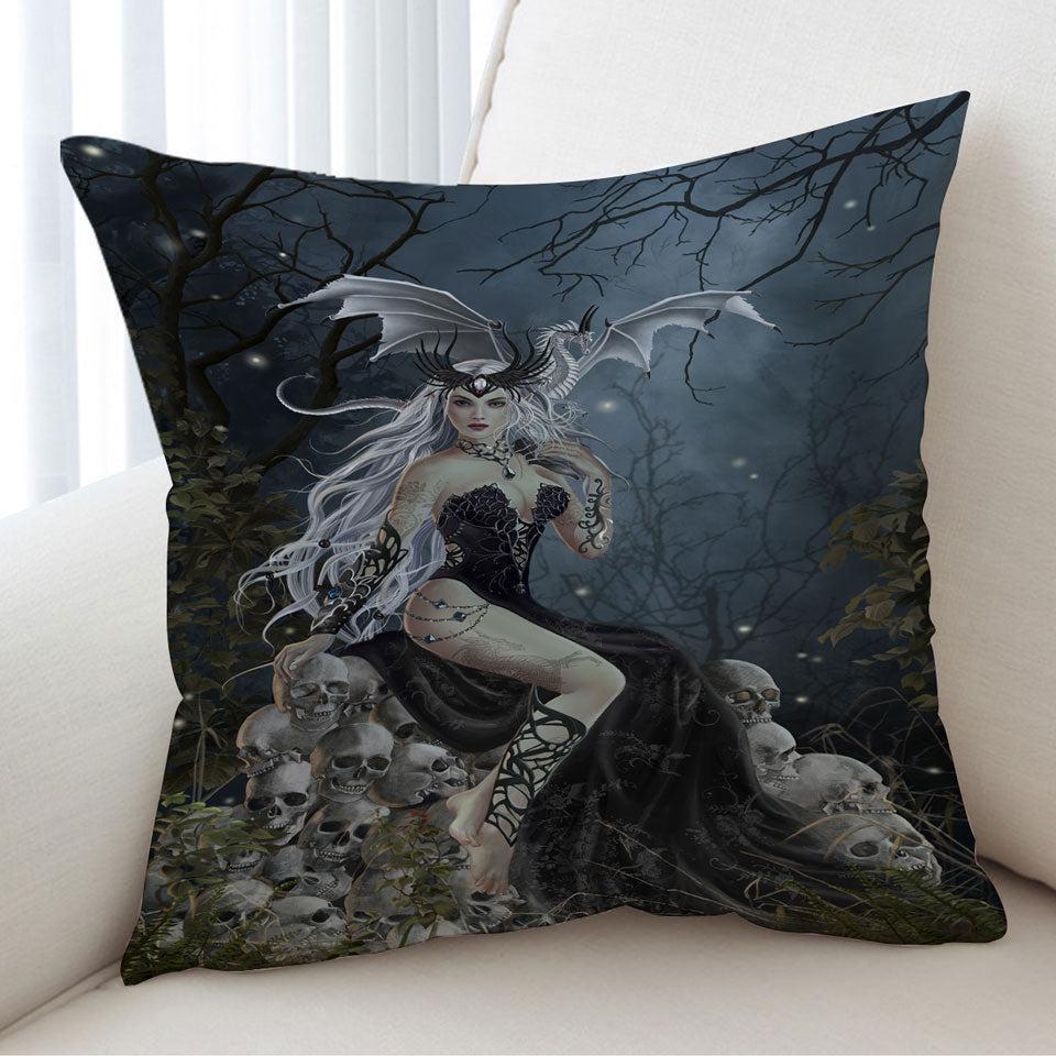 Gothic Fantasy Art the Mad Queen Dragon and Skulls Cushion