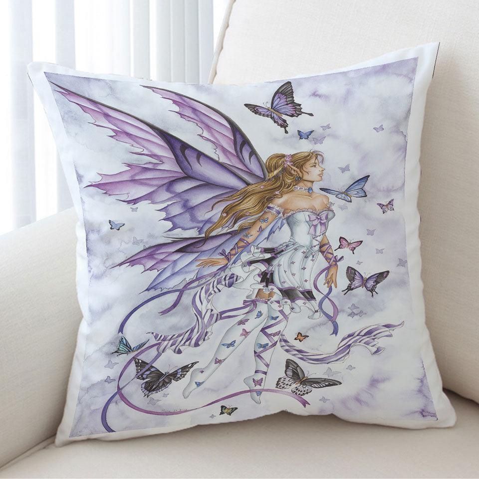 Lavender Serenade Art the Purple Butterflies and Fairy Cushion