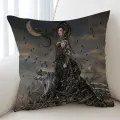 Fantasy Art Wolf Dragon and Bella the Dark Princess Cushion