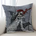 Fantasy Art Winter Fairy and Her Wolf and Dragon Cushion