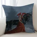Fantasy Art Beautiful Autumn Dragon Princess with Her Horse Cushion