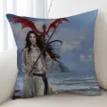 Fantasy Art Beautiful Pirate Girl and Her Dragon Cushion