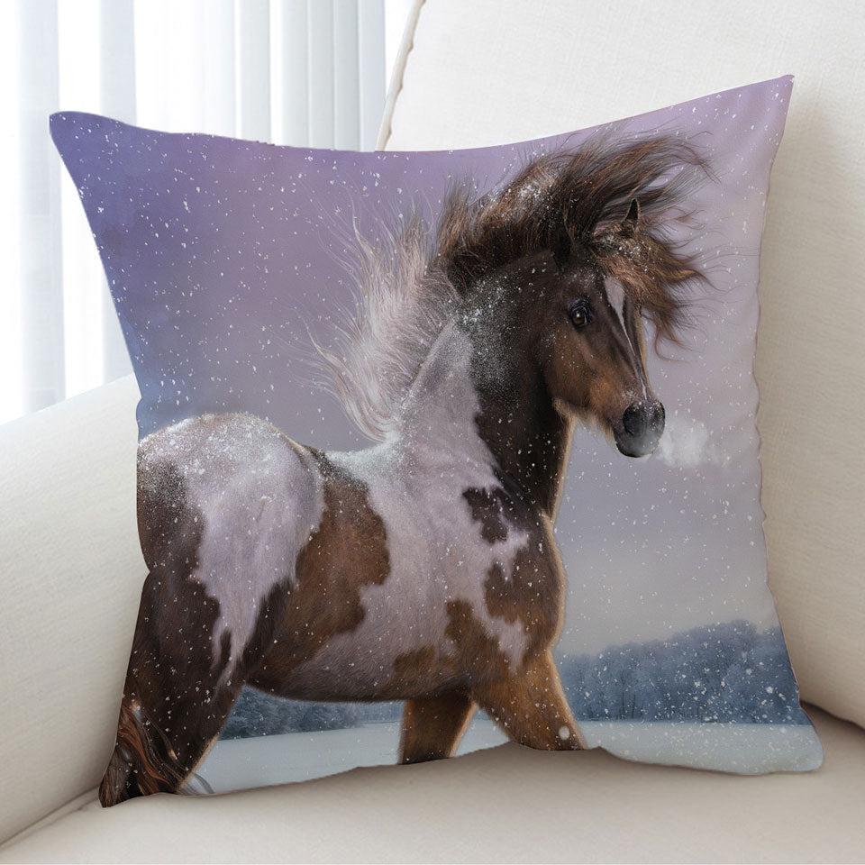 Brown White Pinto Horse the Winters Heart Cushion