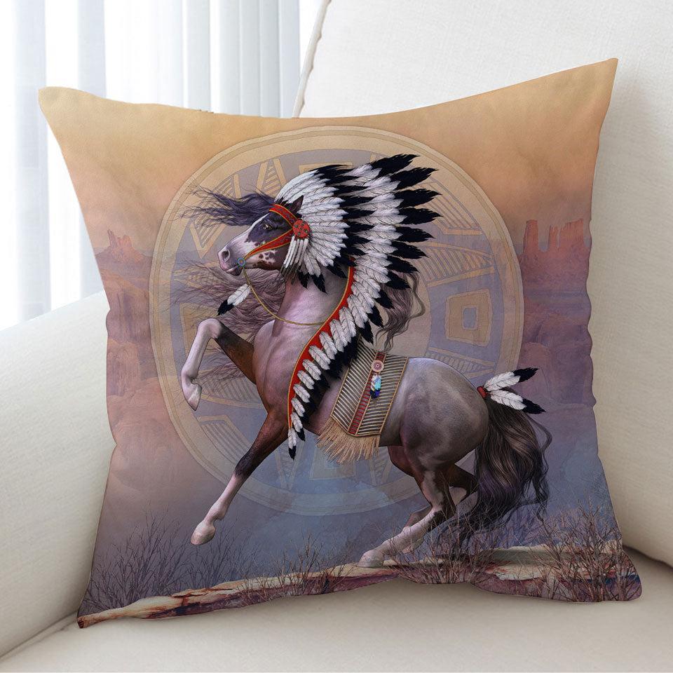 Impressive Native American War Bonnet Horse Cushion