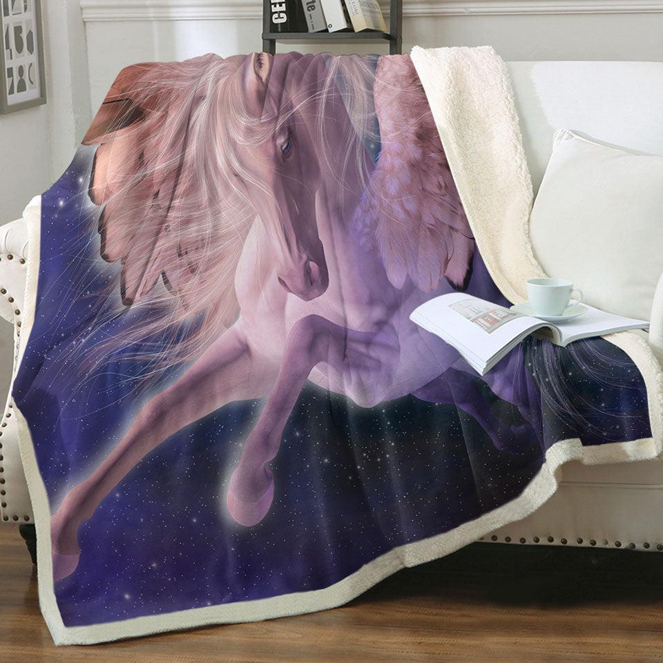 Cool Fantasy Art Flying White Horse Pegasus Throw Blanket Kids 130cm x 150cm
