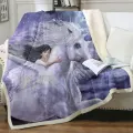 Fantasy Art Cute Girl Riding Flying Horse Throw Blanket Couples 200cm x 200cm