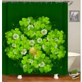 Green Clovers and Clover Flowers Shower Curtain 180cm(W) x 200cm(L) + 60cm x 40cm Set
