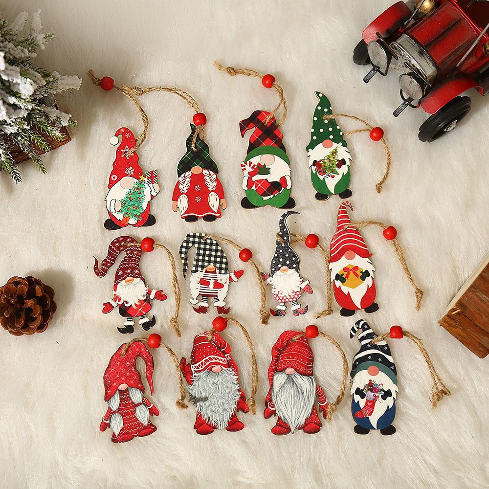 36Pcs Wooden Christmas Tree Hanging Ornaments with Rope Festive Home Decor