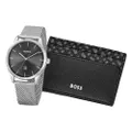Men's Stainless Steel Quartz Watch - Elegant Timepiece with Black Face and Grey Strap