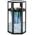 Glass Cosmetic Storage for Makeup Brush, 8.46” Black Hexagon Transparent Beauty Holder with Lid, Eyeliner Display Storage with Colorful Pearls for Desktop, Dresser and Bedroom Vanity Decoration