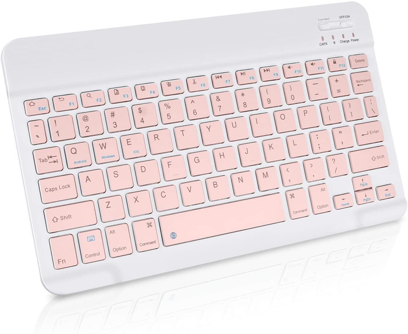 Ultra Slim Portable Wireless Keyboard, 10" Rechargeable Universal Tablet Keyboard for iPad/iPhone, Other iOS Android Windows Tablet PC Phone, Small Wireless Keyboard (Pink)