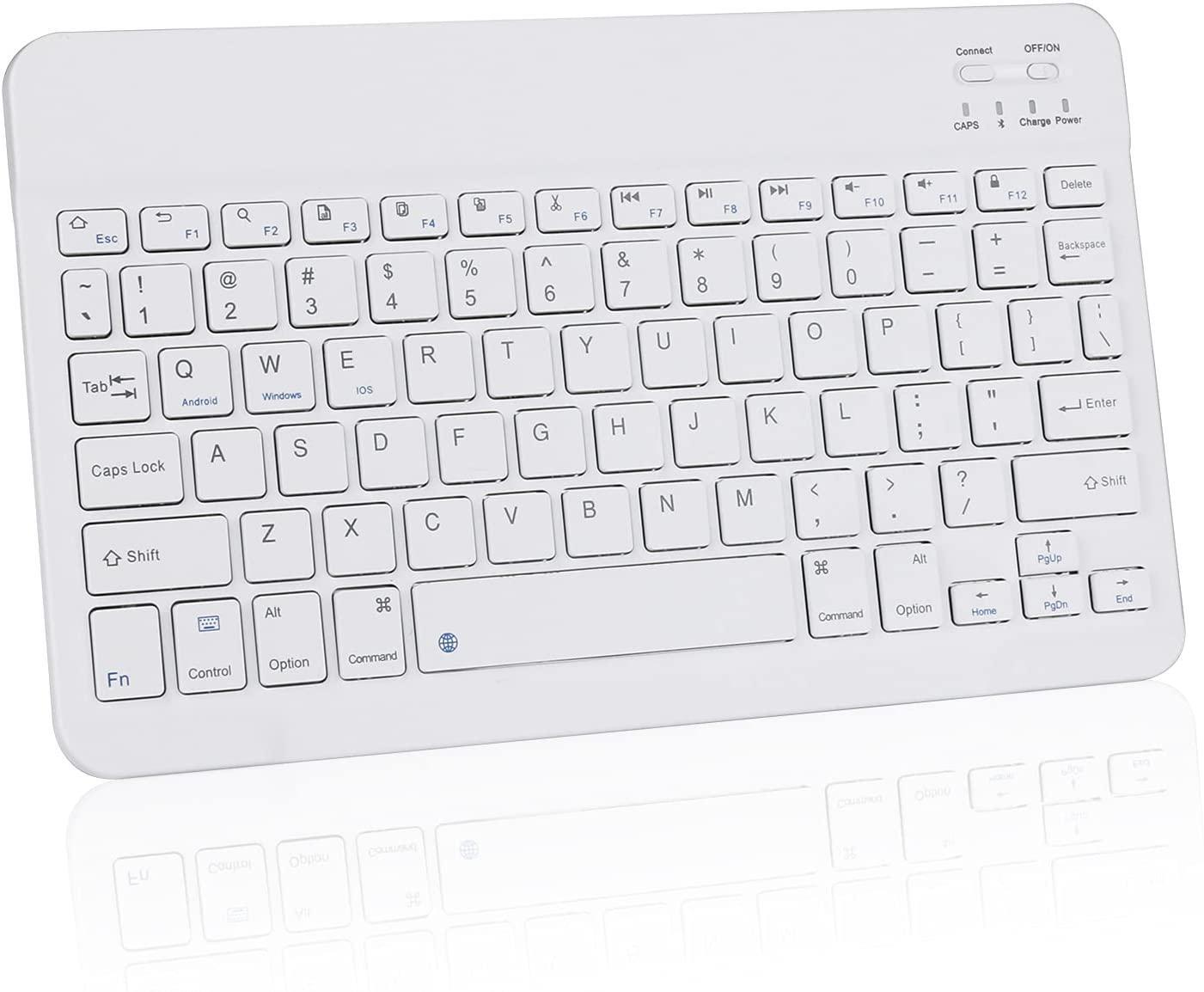 Ultra Slim Portable Wireless Keyboard, 10" Rechargeable Universal Tablet Keyboard for iPad/iPhone, Other iOS Android Windows Tablet PC Phone, Small Wireless Keyboard (White)