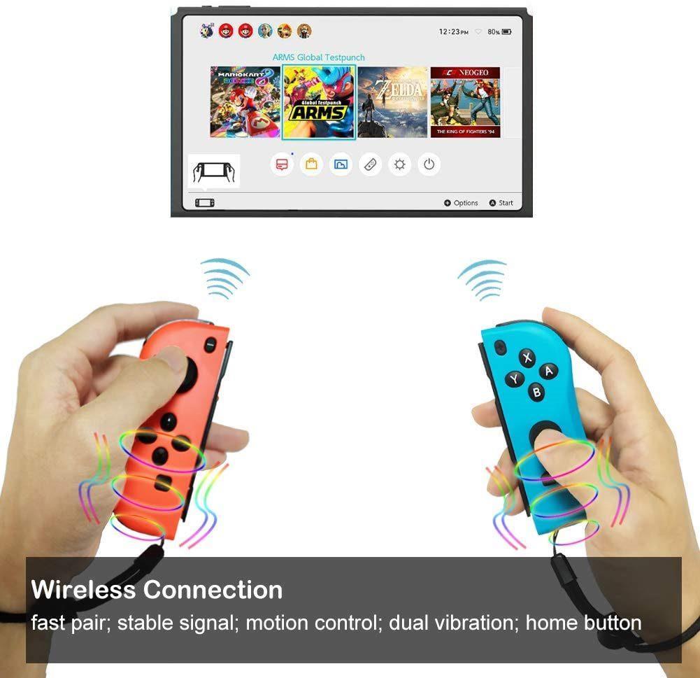 Joypad Controller for Nintendo Switch, Replacement for Switch Joycon with Wrist Strap, Alternatives for Nintendo Switch Controllers, Wired/Wireless Switch Remotes - Red and Blue with Grip